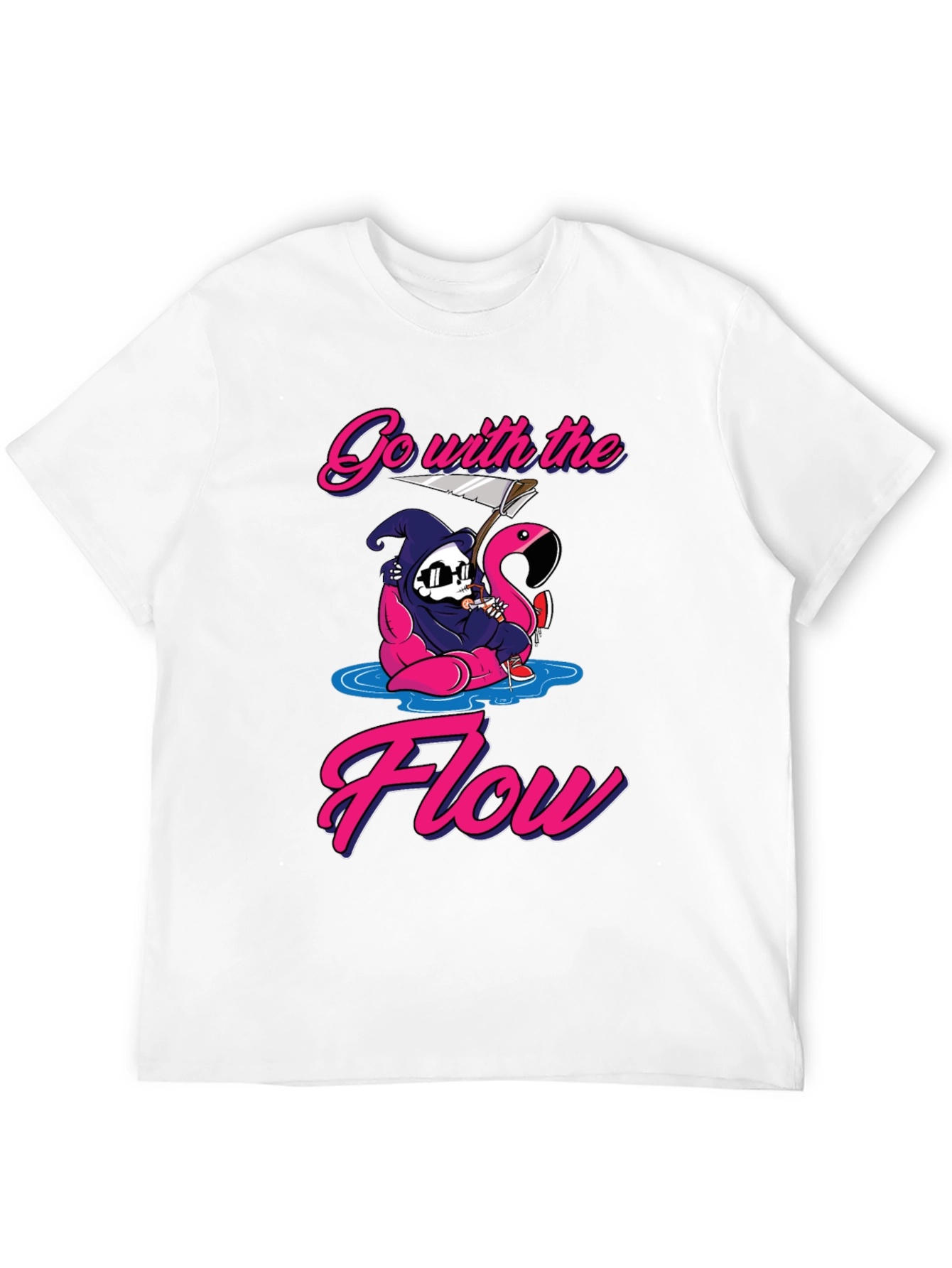Go With The Flow Grim Reaper Flamingo T-Shirt