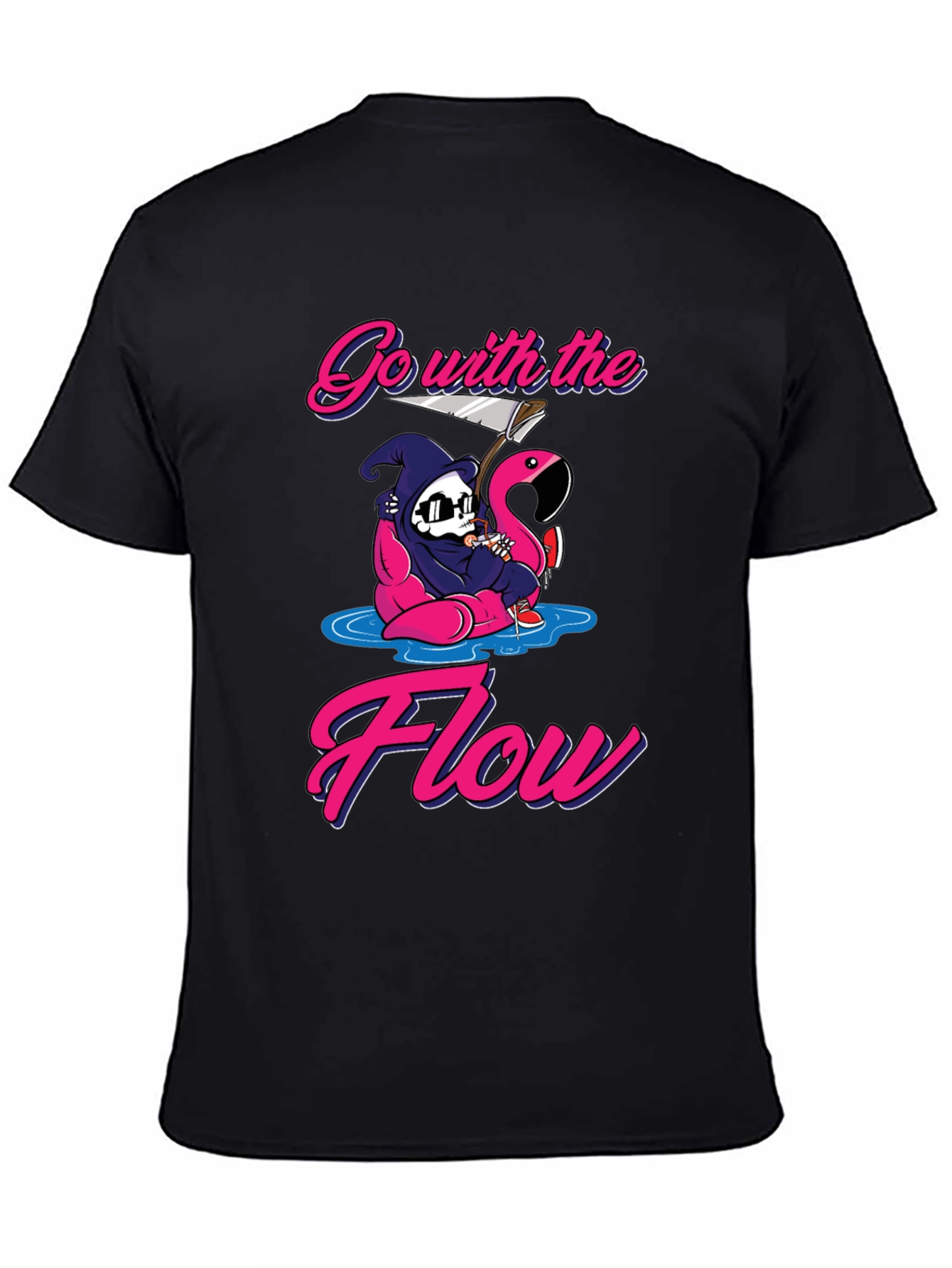 Go With The Flow Grim Reaper Flamingo T-Shirt