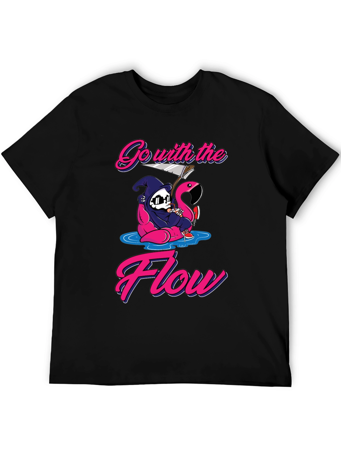 Go With The Flow Grim Reaper Flamingo T-Shirt