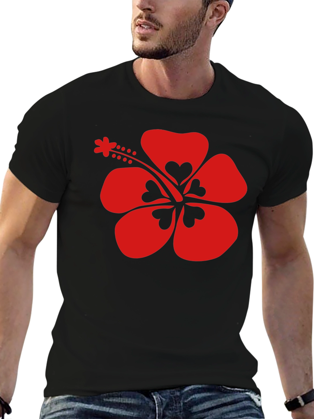 Hibiscus Flower Graphic Tee - Black
