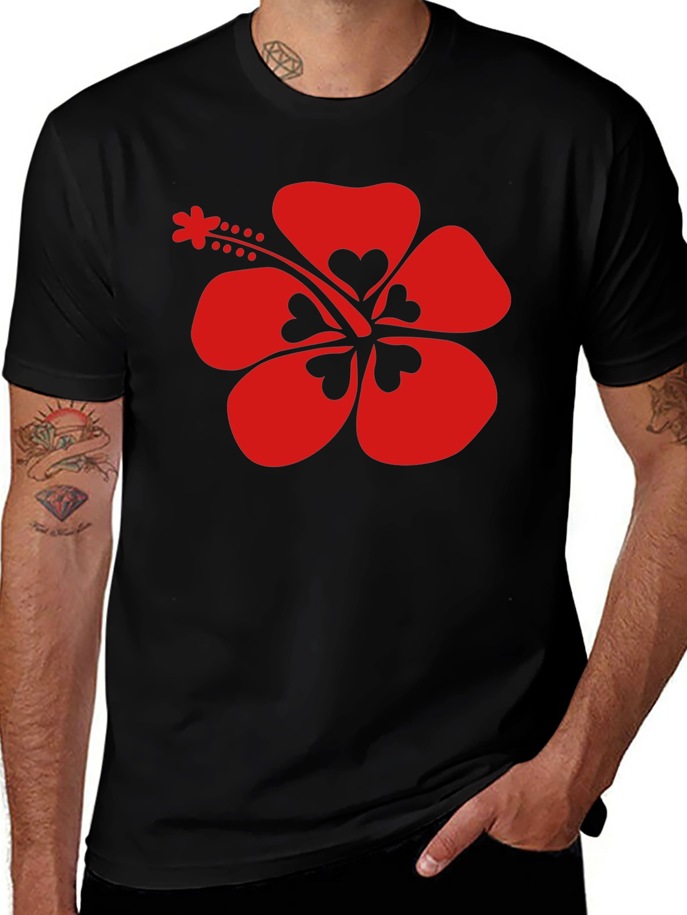 Hibiscus Flower Graphic Tee - Black