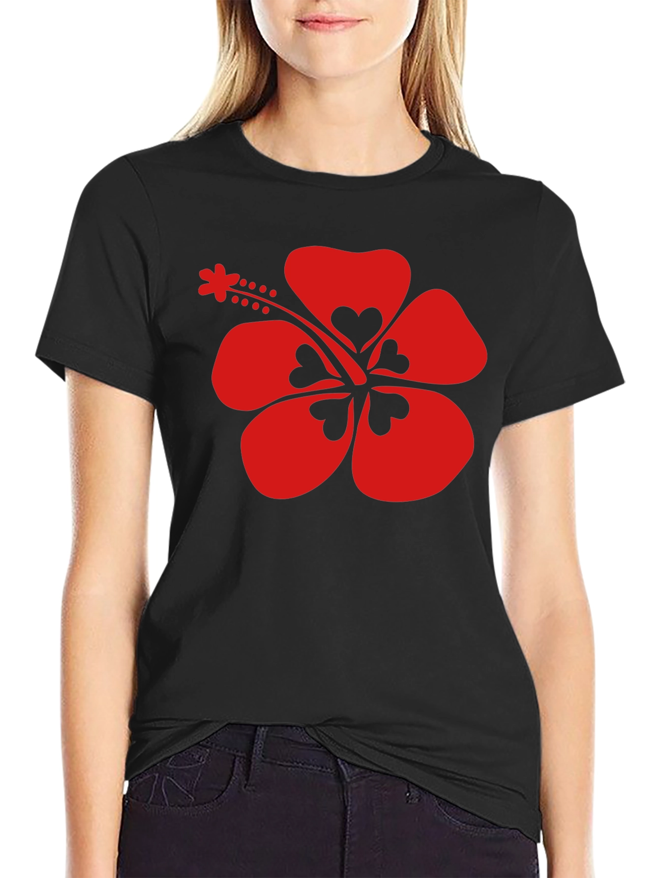 Hibiscus Flower Graphic Tee - Black
