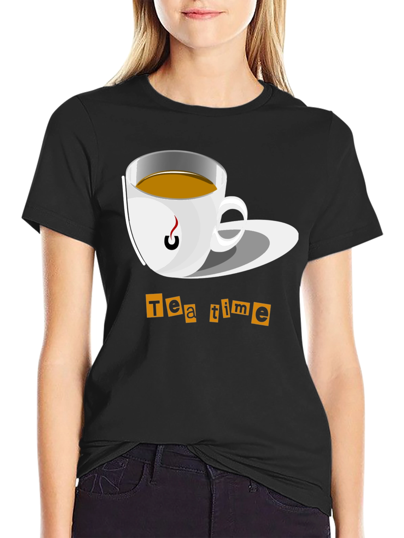 Tea Time Graphic T-Shirt - Black Cotton Tee