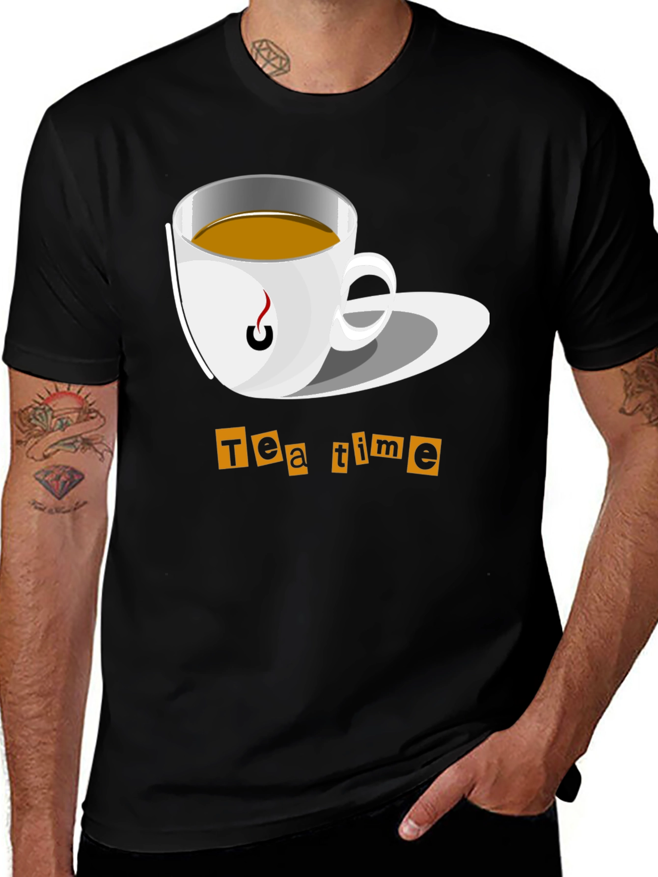 Tea Time Graphic T-Shirt - Black Cotton Tee