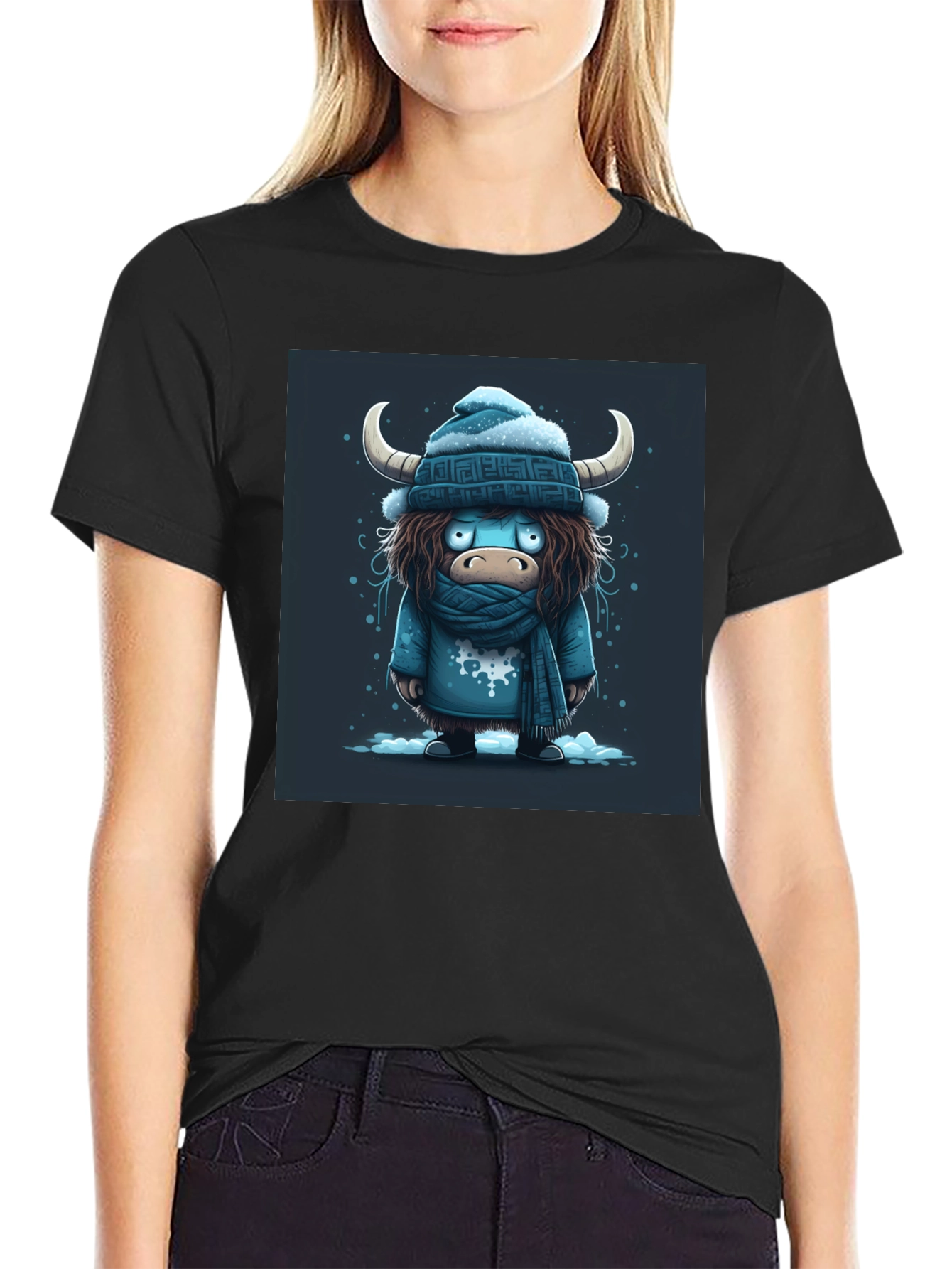 Winter Yak Graphic Tee - Black Cotton T-Shirt
