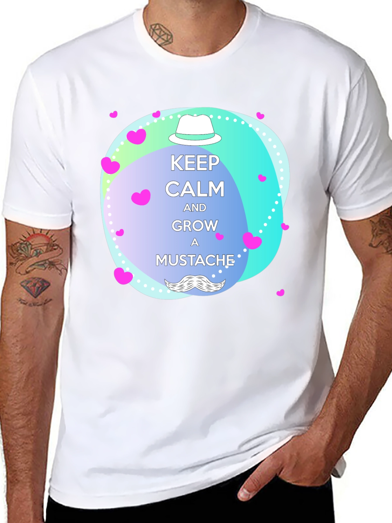 Keep Calm Mustache T-Shirt - Trendy Graphic Tee