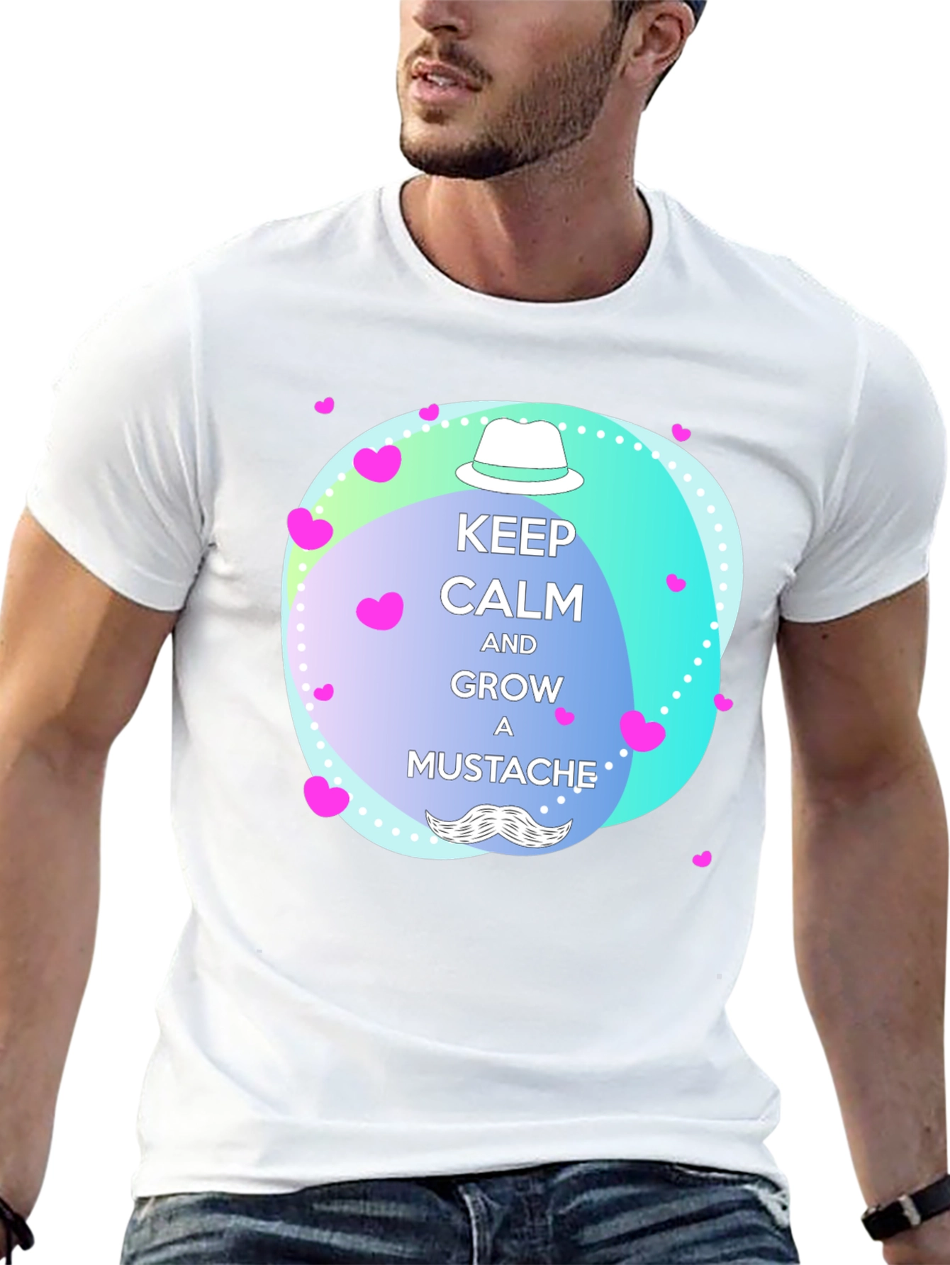 Keep Calm Mustache T-Shirt - Trendy Graphic Tee