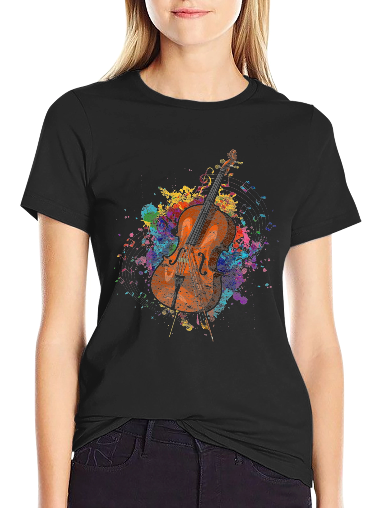 Musical Cello Paint Splatter Graphic Tee