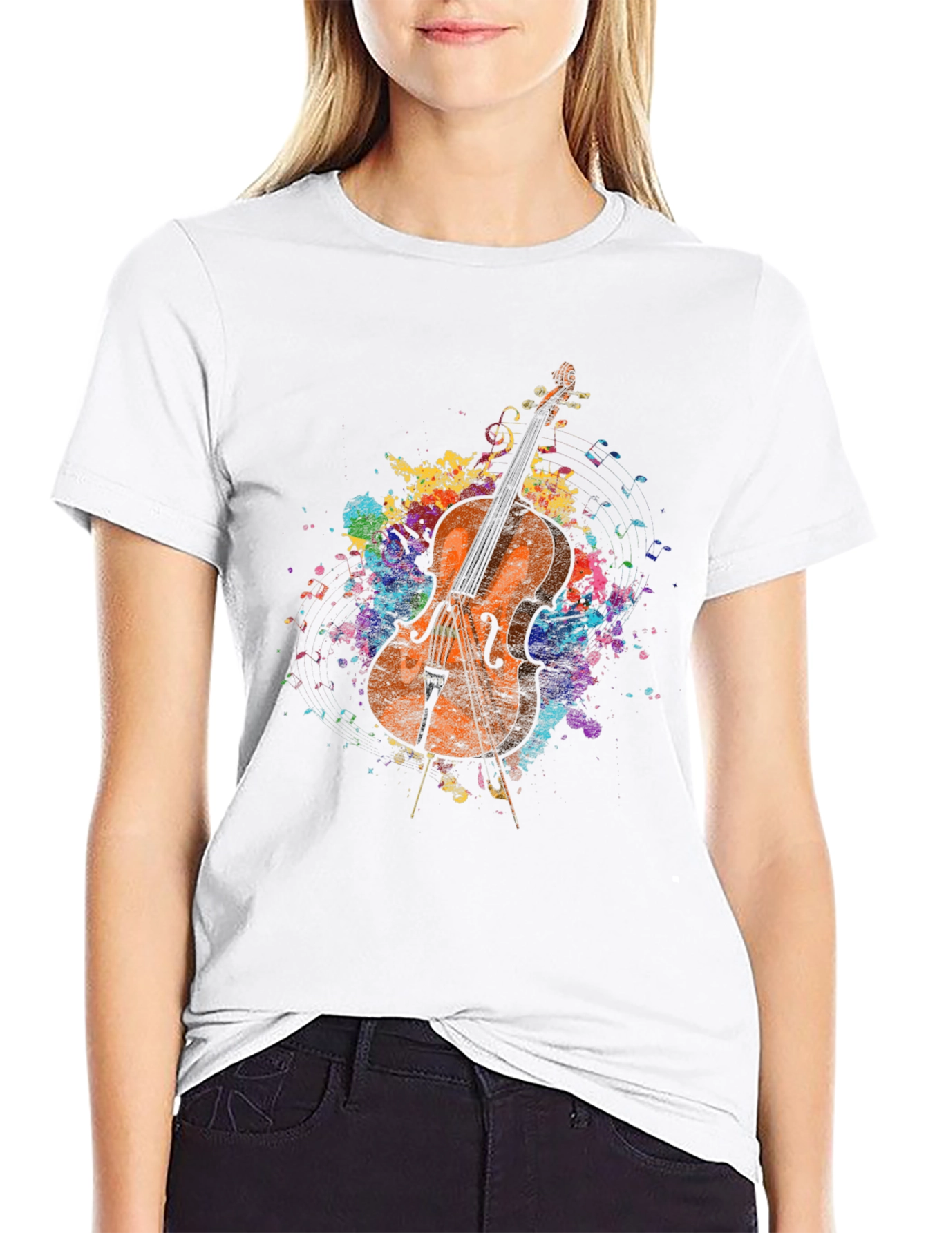 Musical Cello Paint Splatter Graphic Tee