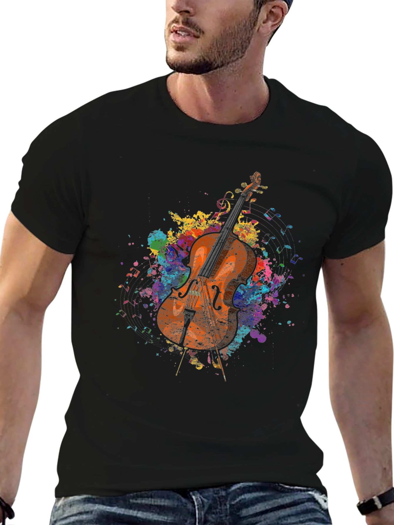 Musical Cello Paint Splatter Graphic Tee