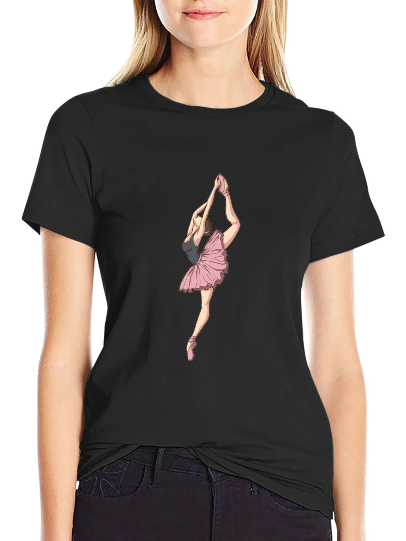 Ballerina Graphic Tee - Black Cotton T-Shirt