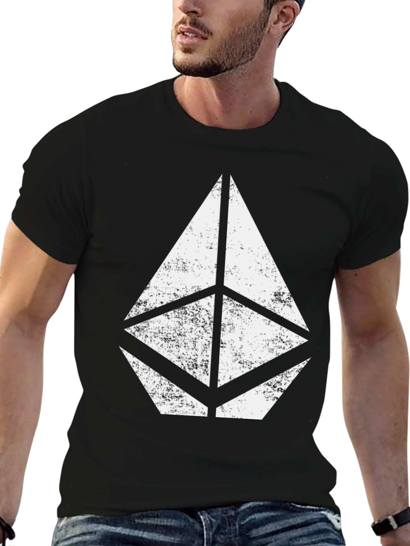Black T-Shirt with Geometric Print