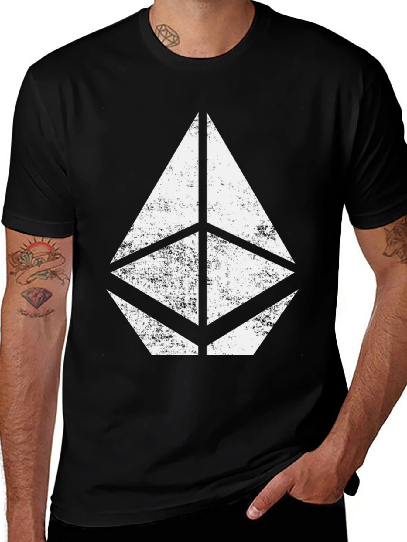 Black T-Shirt with Geometric Print