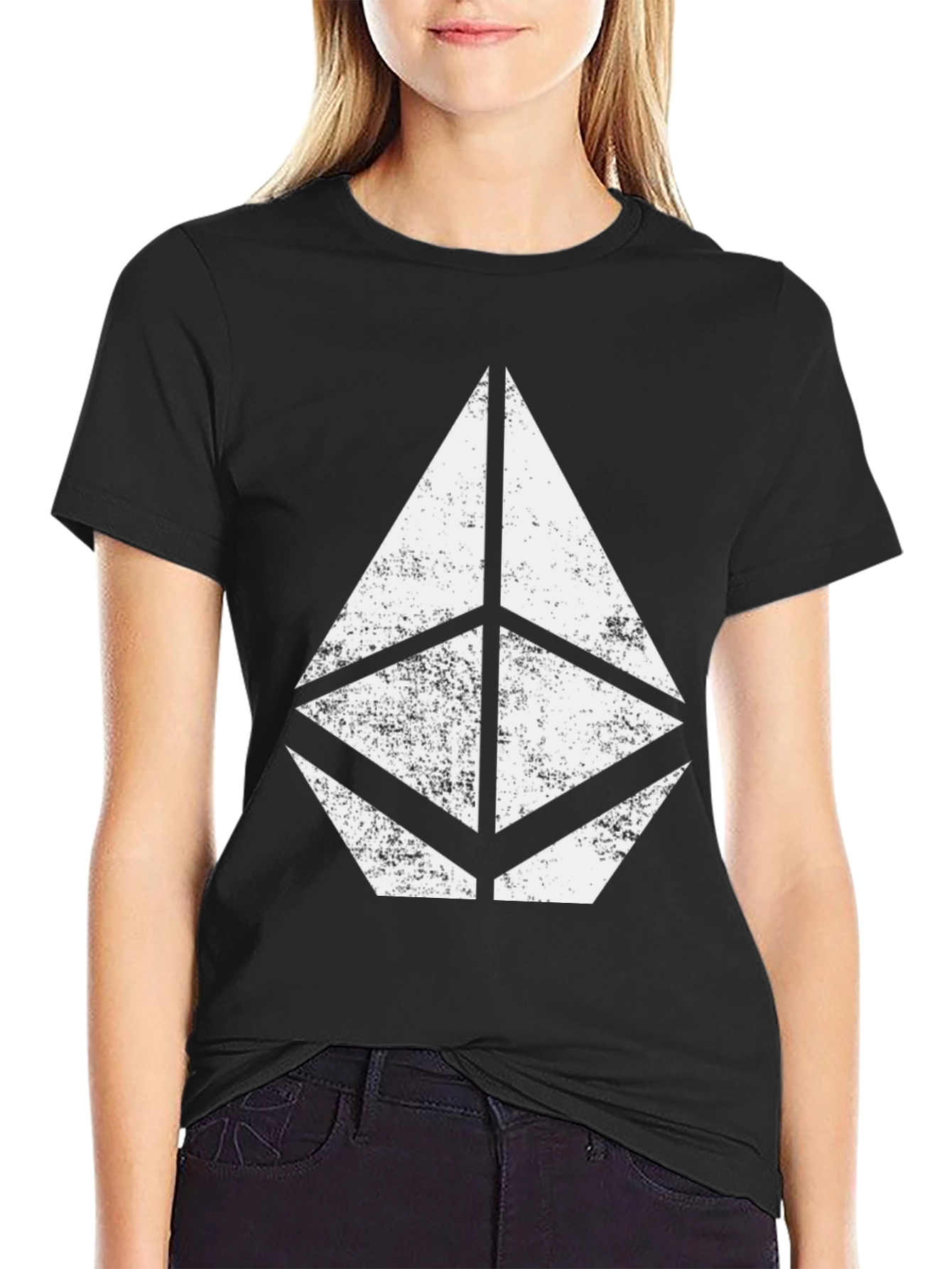 Black T-Shirt with Geometric Print