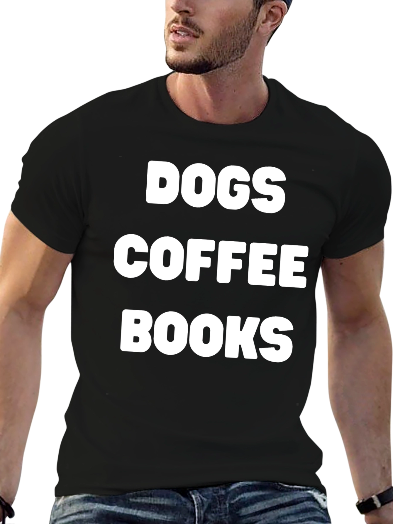 Dogs Coffee Books T-Shirt Black Cotton Tee