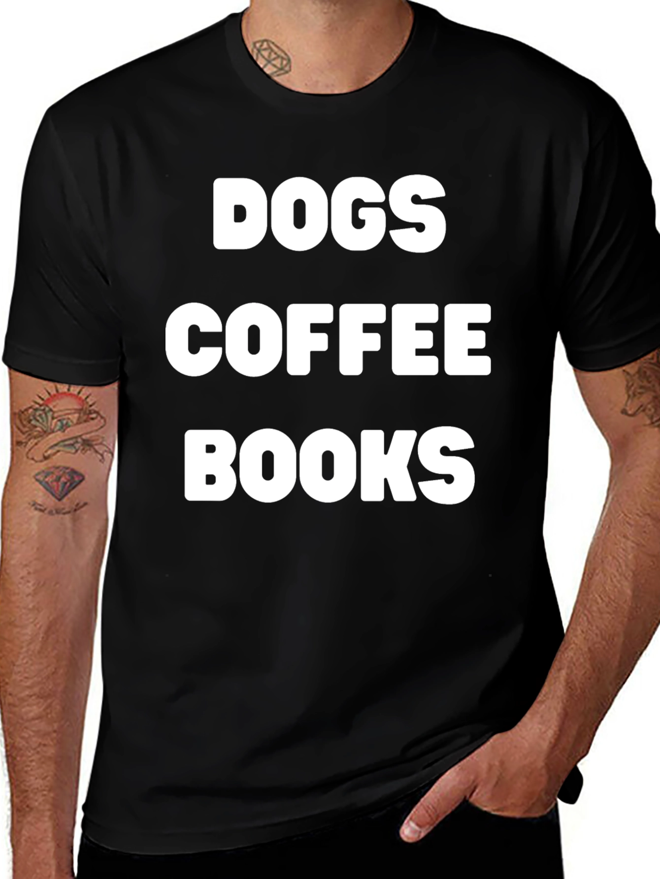 Dogs Coffee Books T-Shirt Black Cotton Tee