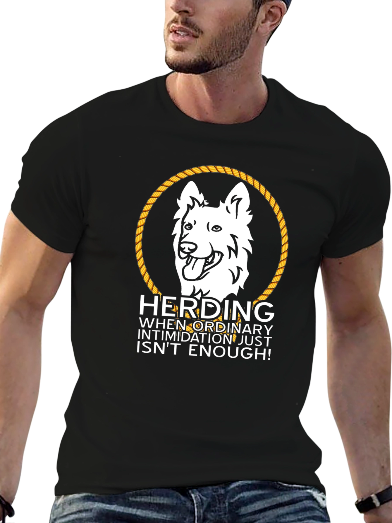 Herding Dog Graphic Tee - White Shepherd Rope Design