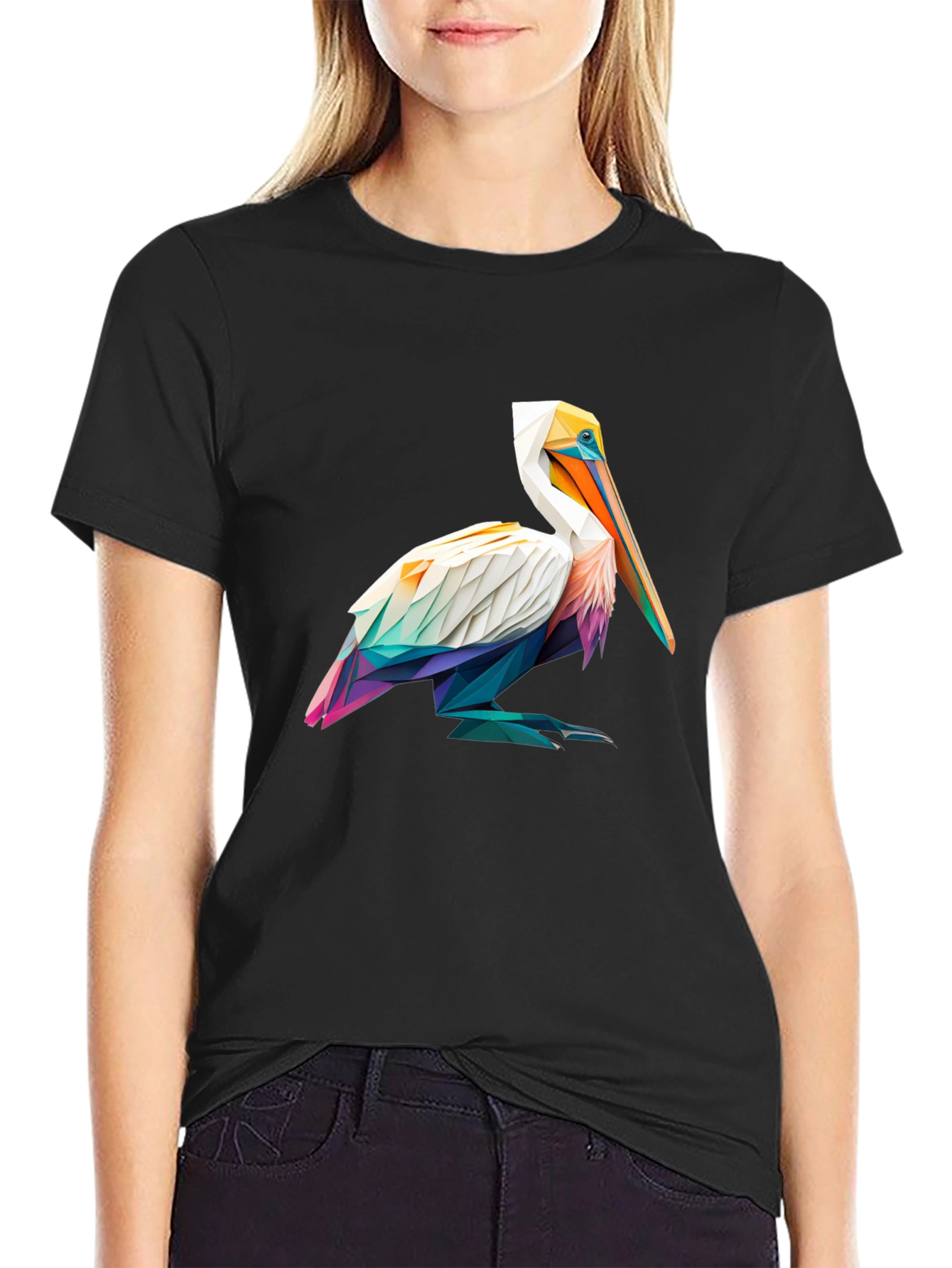 Geometric Pelican Graphic Tee - Stylish Black T-Shirt