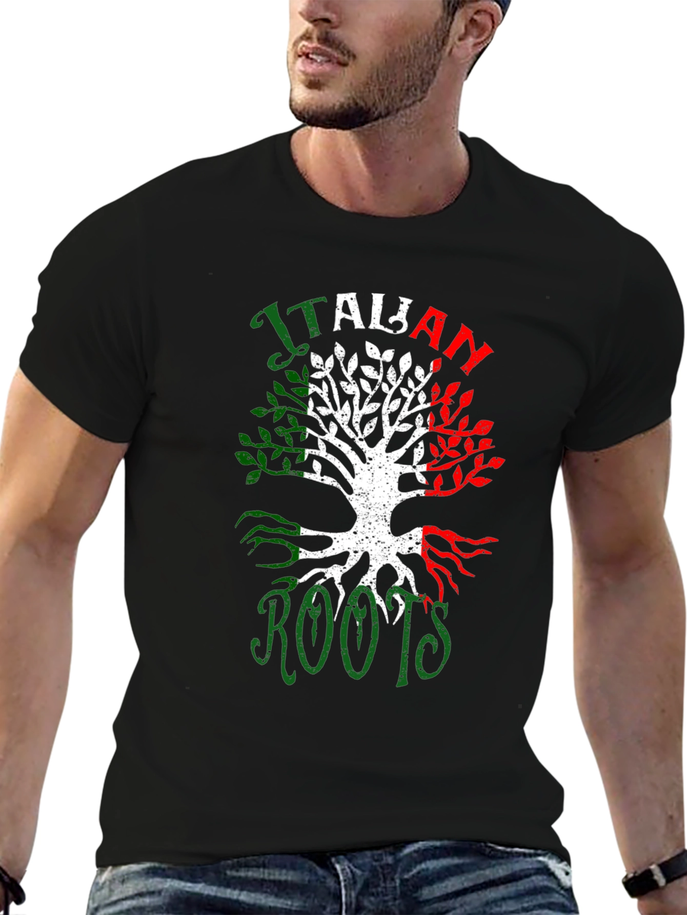 Italian Roots Graphic Tee - Black Crew Neck T-Shirt