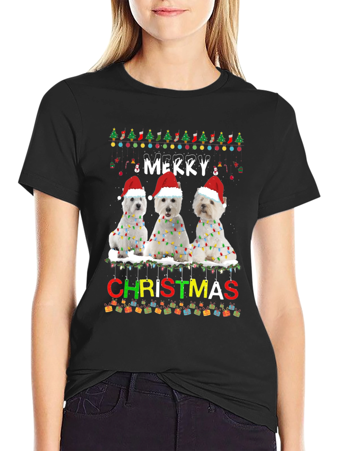 Merry Christmas Westie Dog T-Shirt Holiday Tee