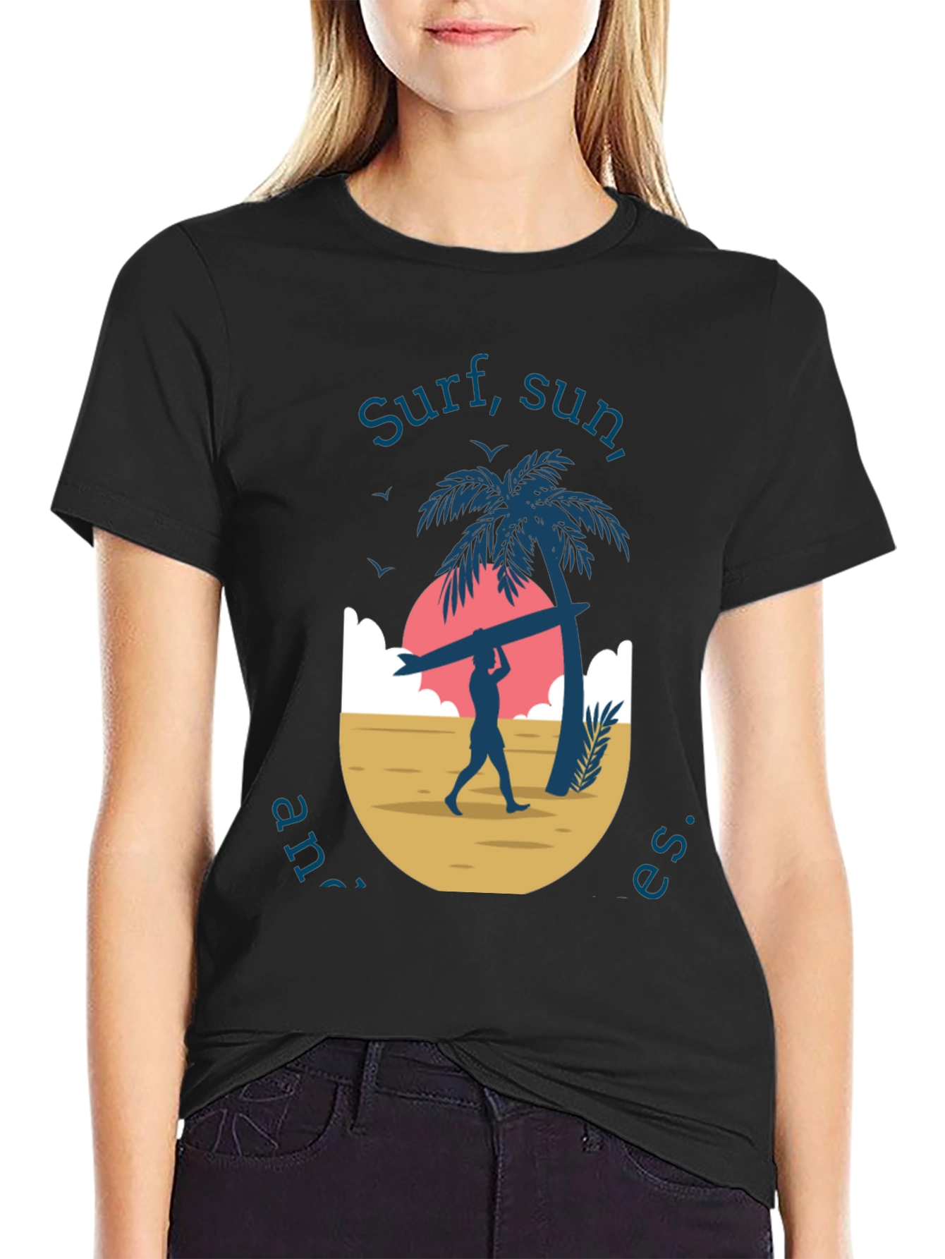 Surf Sun and Waves Black Graphic Tee