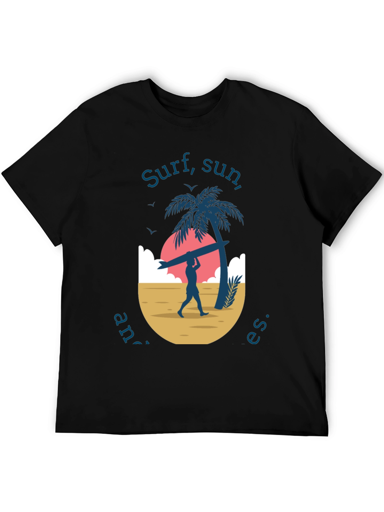 Surf Sun and Waves Black Graphic Tee