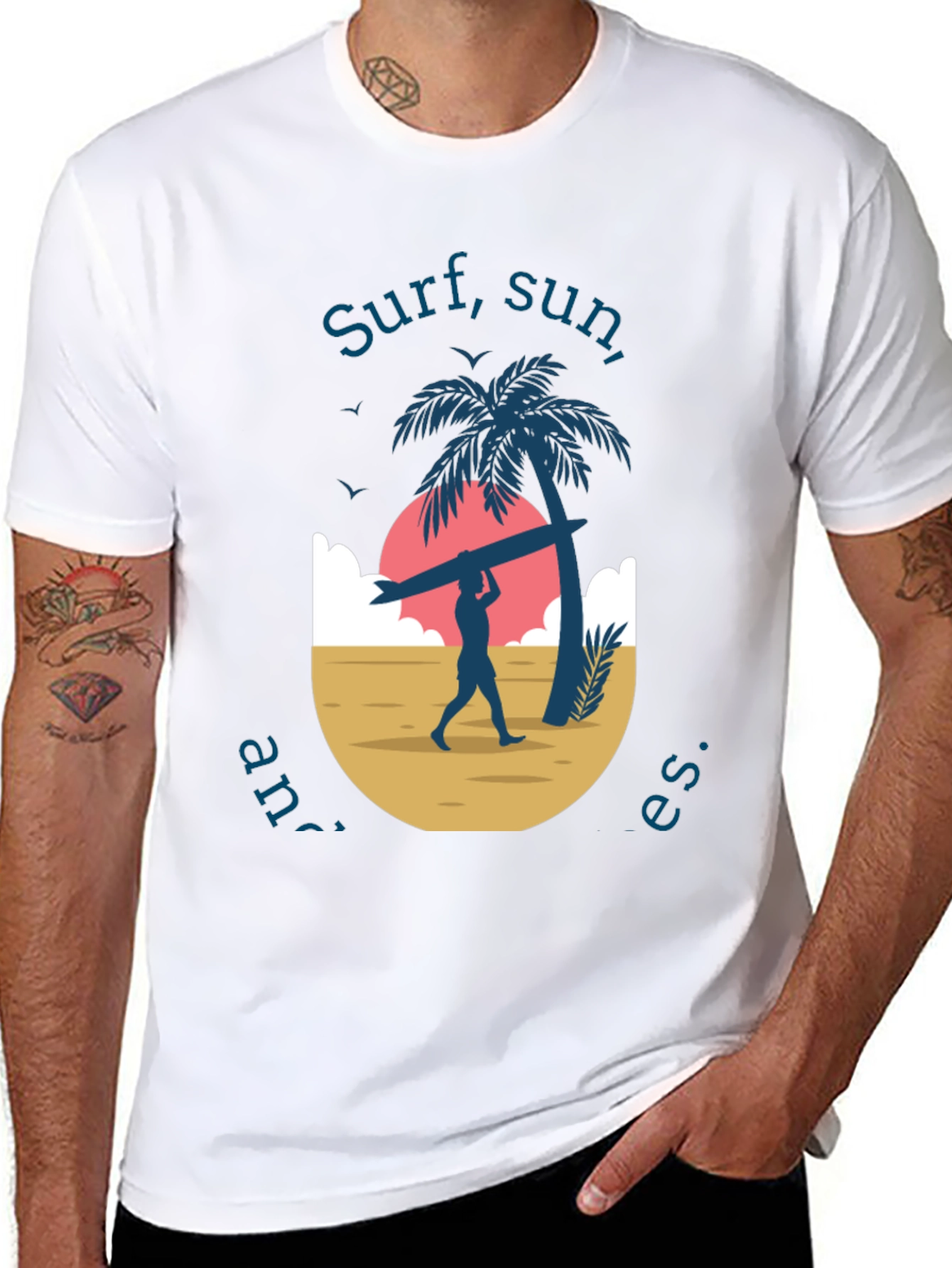 Surf Sun and Waves Black Graphic Tee