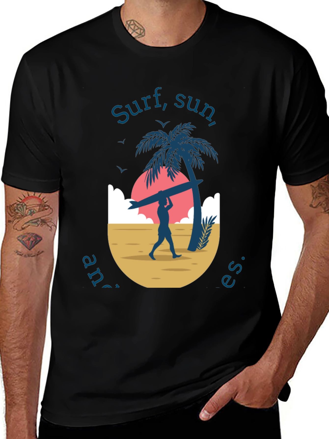 Surf Sun and Waves Black Graphic Tee
