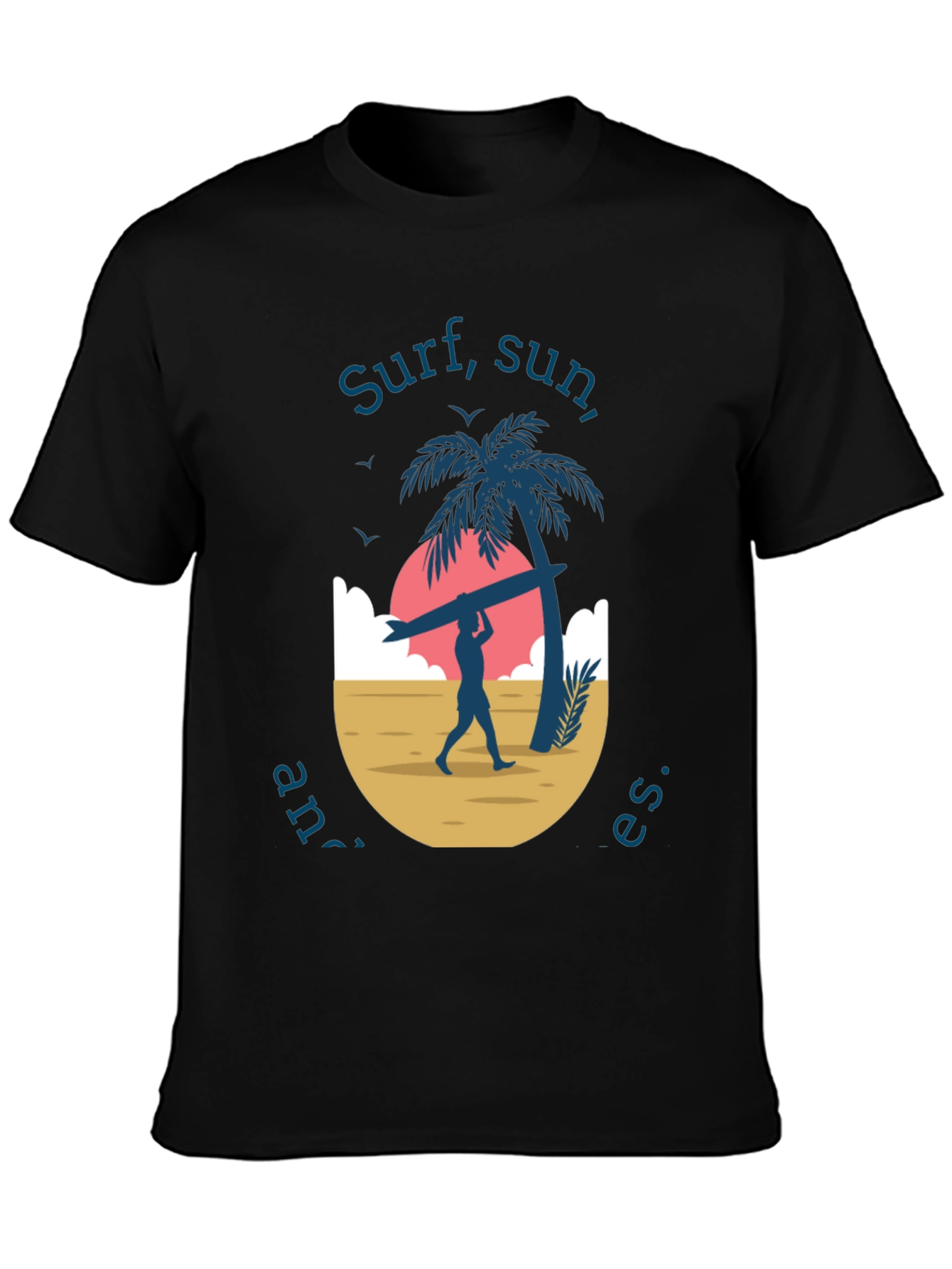 Surf Sun and Waves Black Graphic Tee