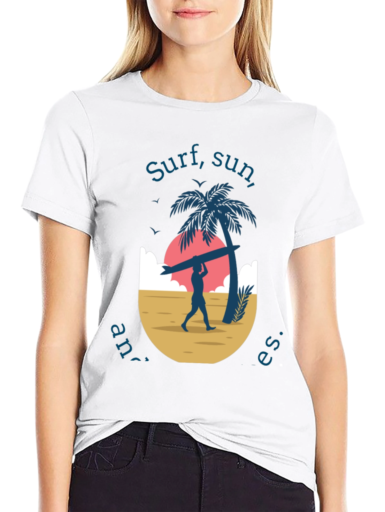 Surf Sun and Waves Black Graphic Tee