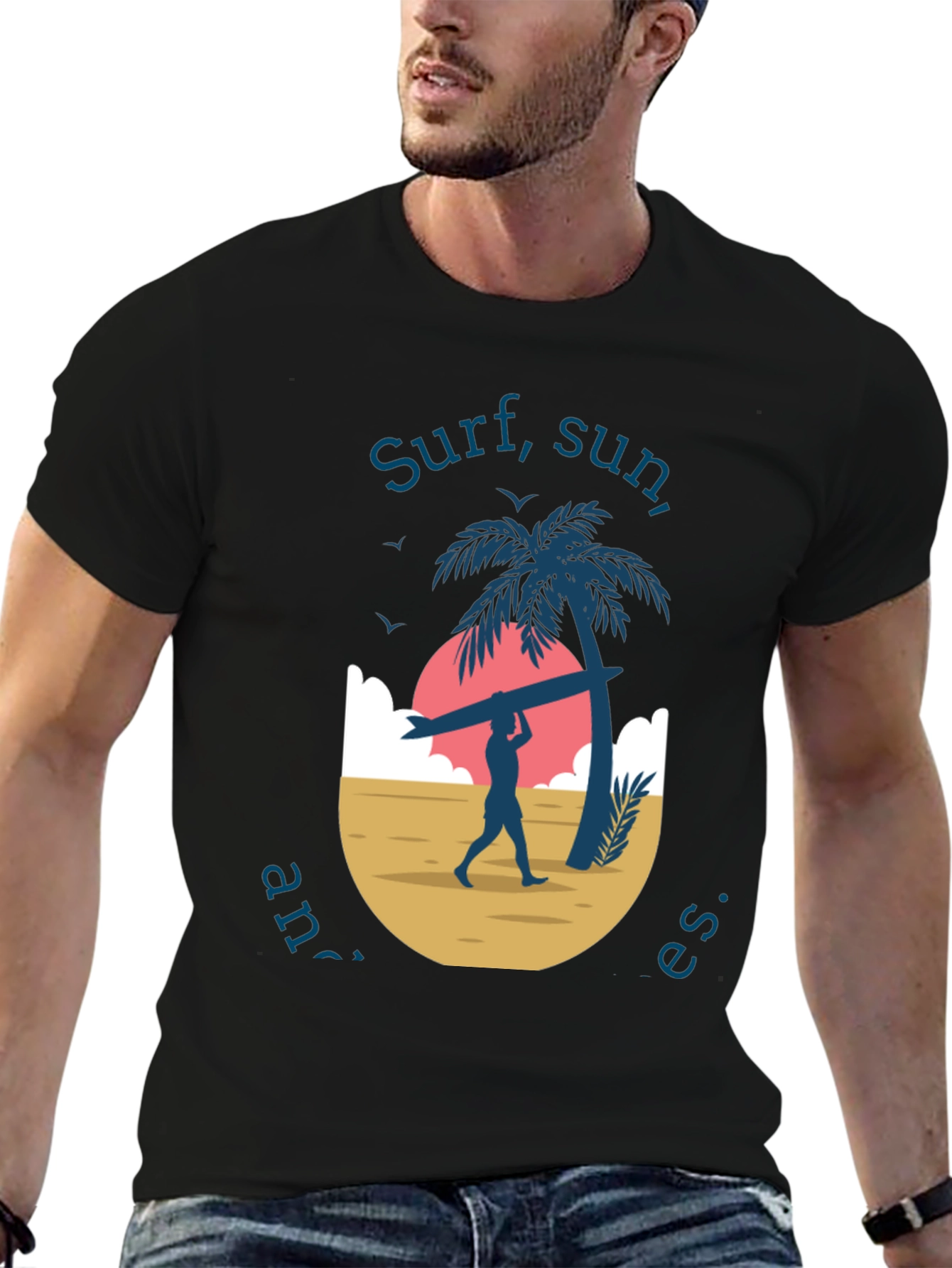Surf Sun and Waves Black Graphic Tee