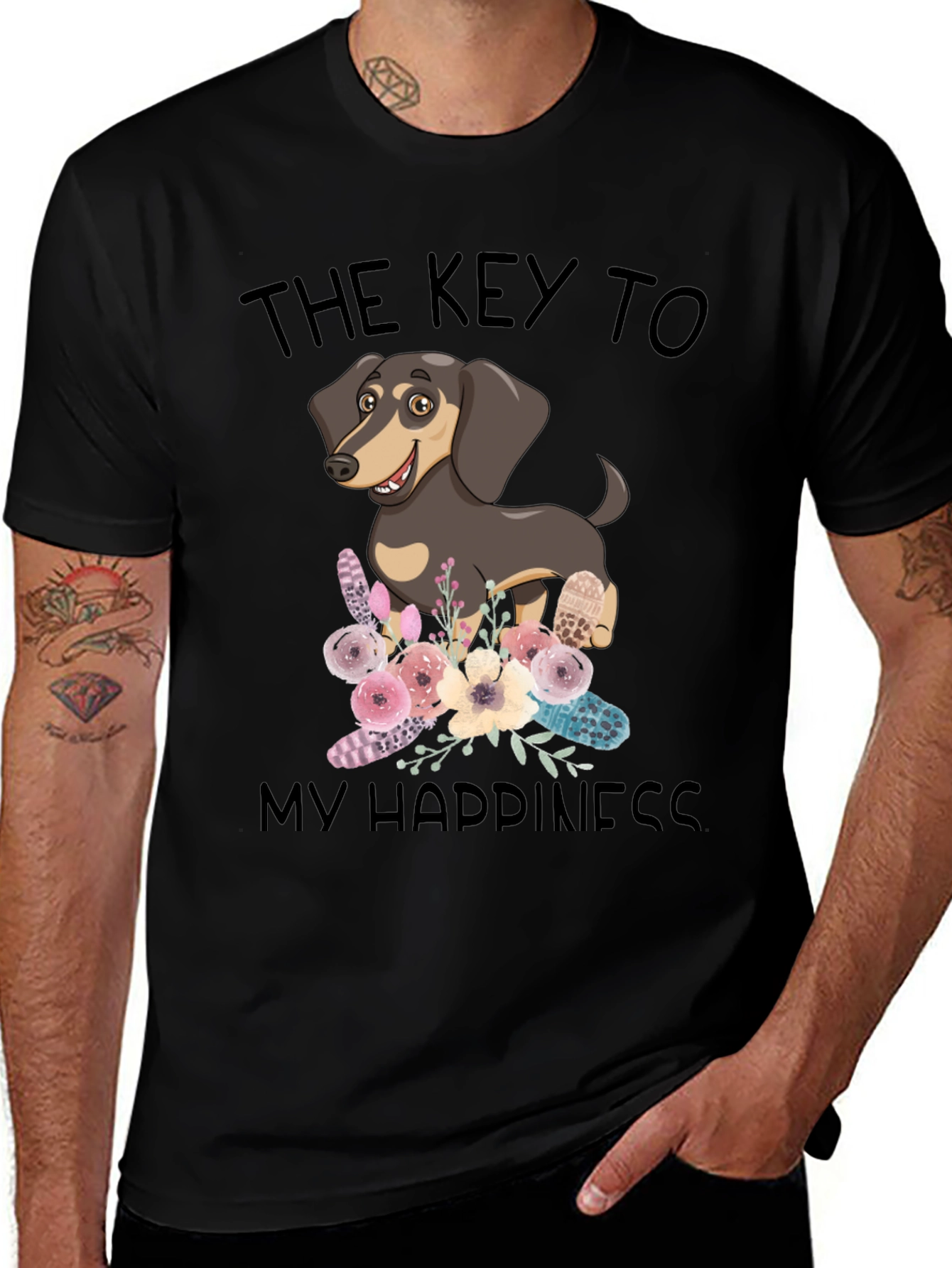 Dog Lover Tee: Key to Happiness Black T-Shirt