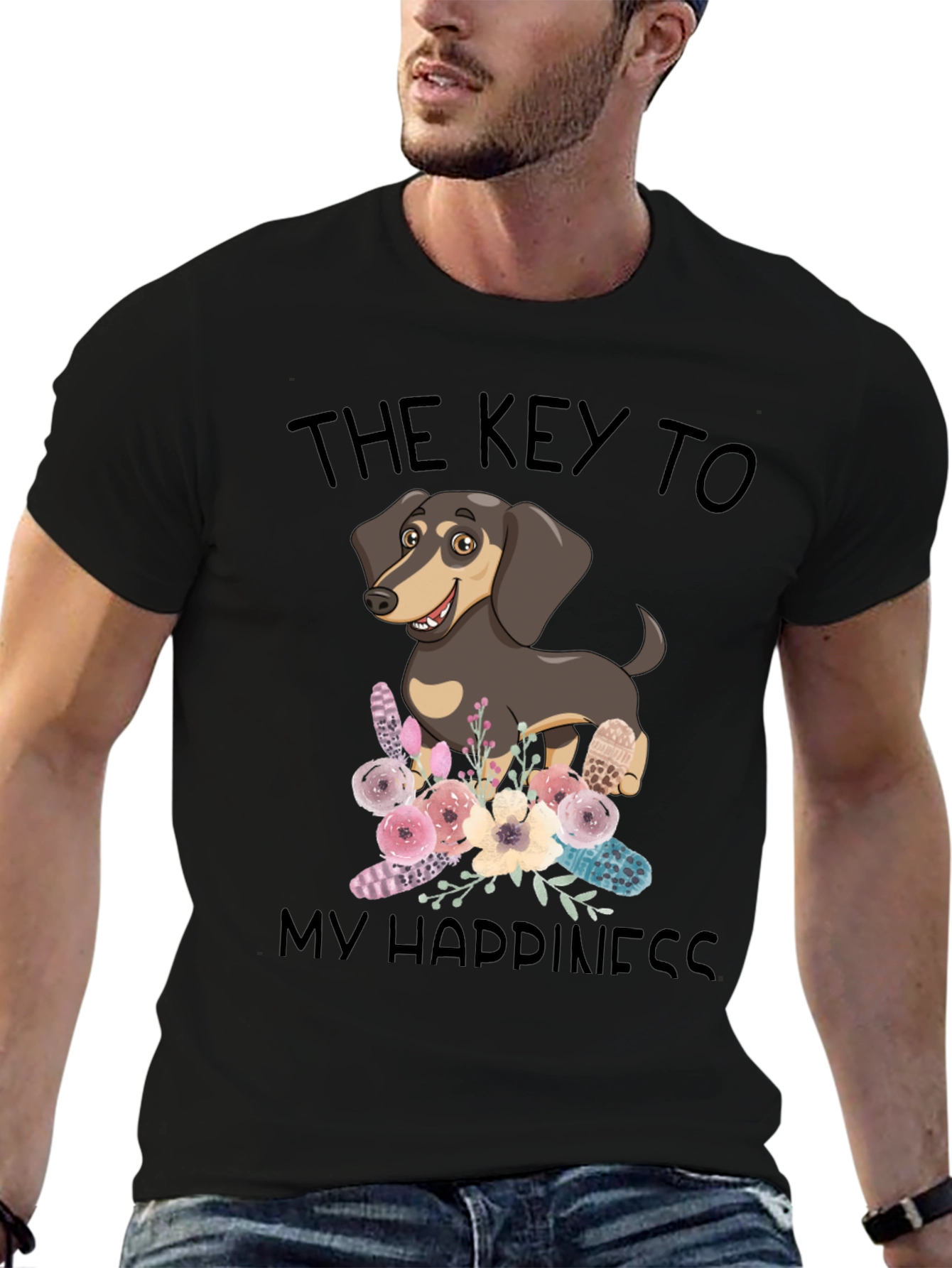 Dog Lover Tee: Key to Happiness Black T-Shirt