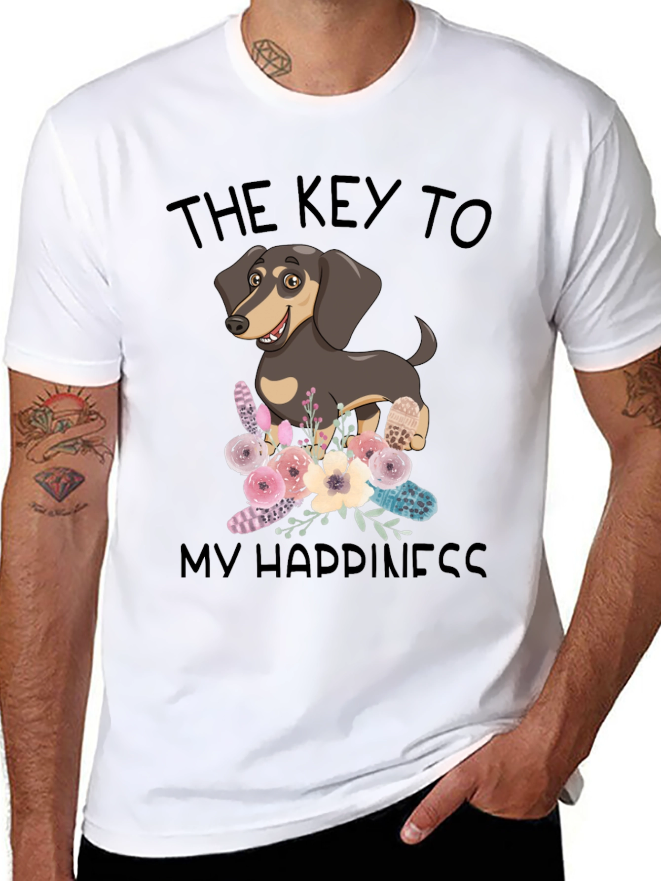 Dog Lover Tee: Key to Happiness Black T-Shirt