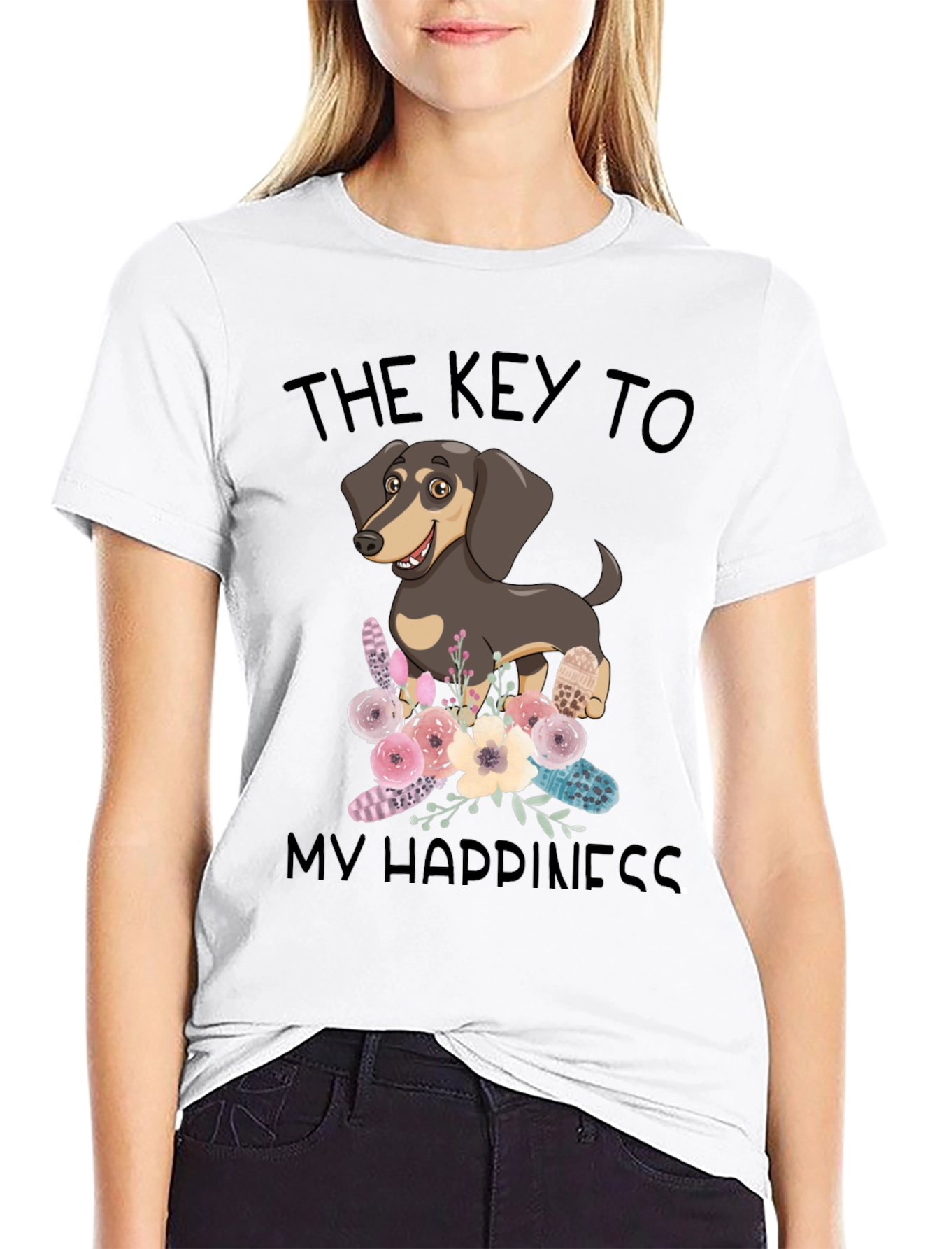 Dog Lover Tee: Key to Happiness Black T-Shirt