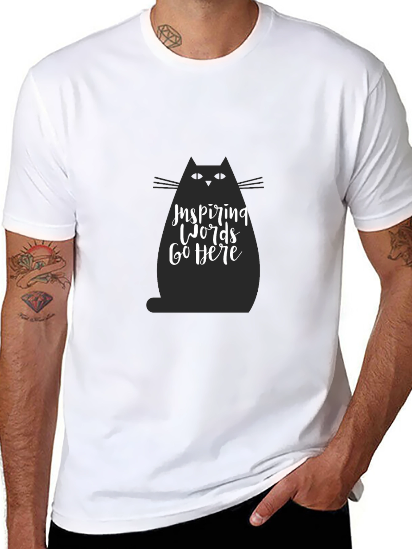 Inspiring Words Cat Graphic Tee - Black