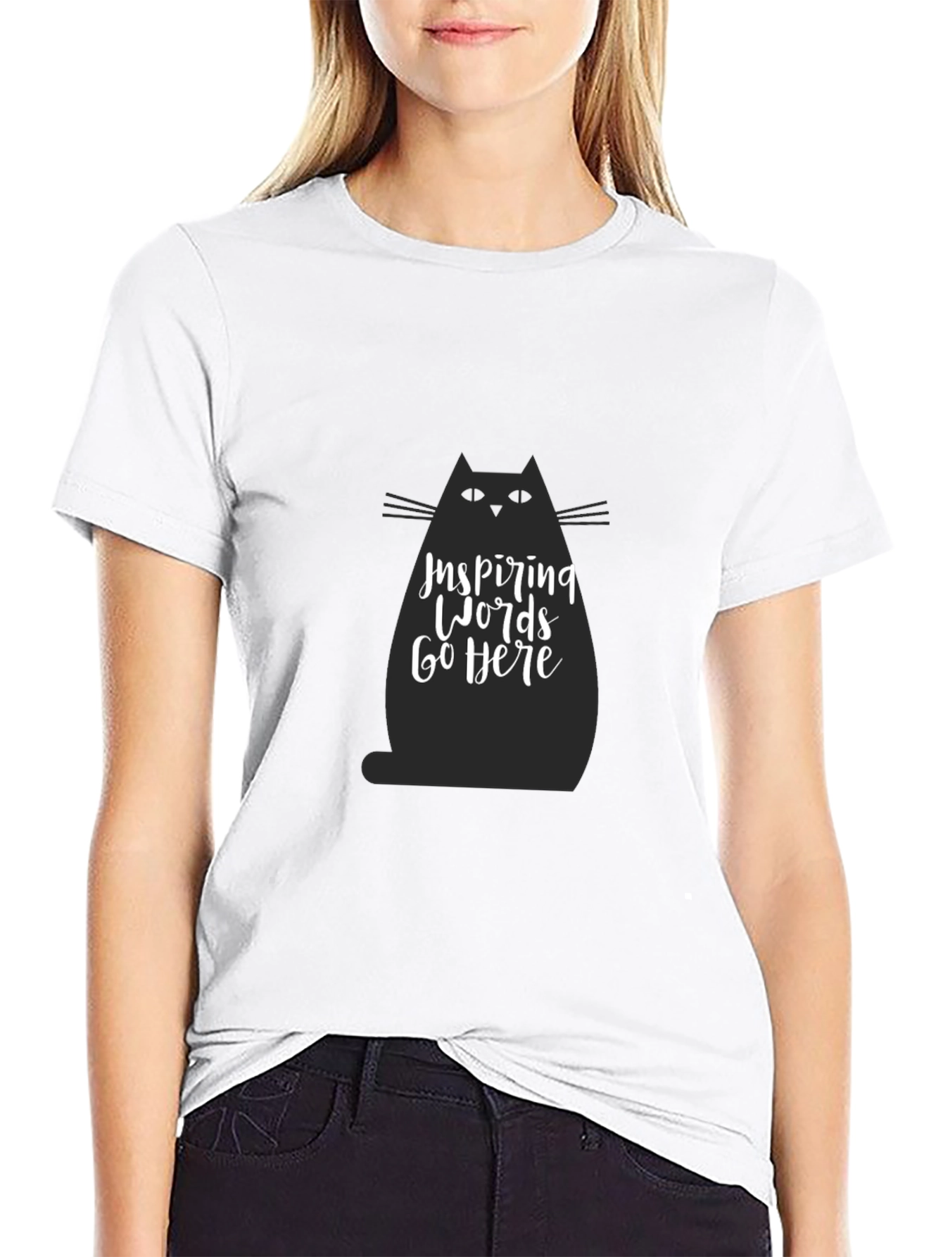 Inspiring Words Cat Graphic Tee - Black