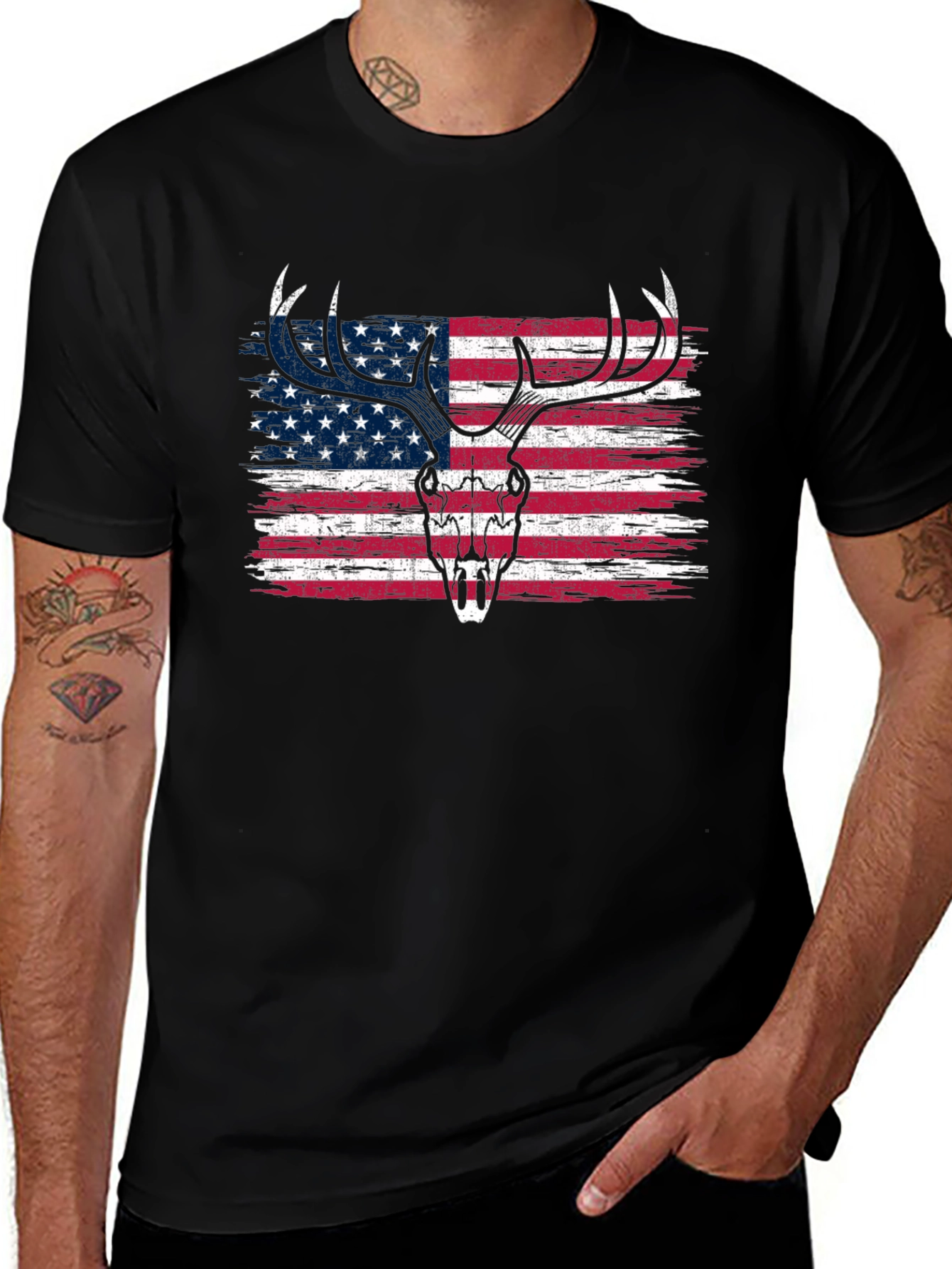 American Flag Deer Skull Graphic Tee