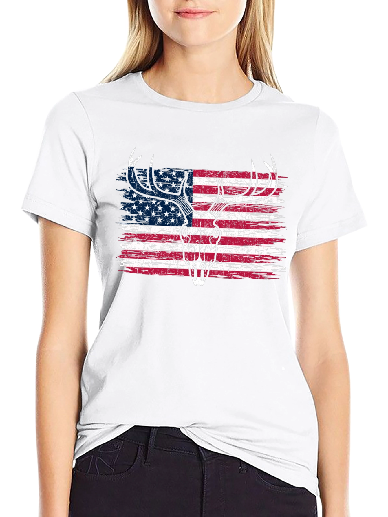 American Flag Deer Skull Graphic Tee