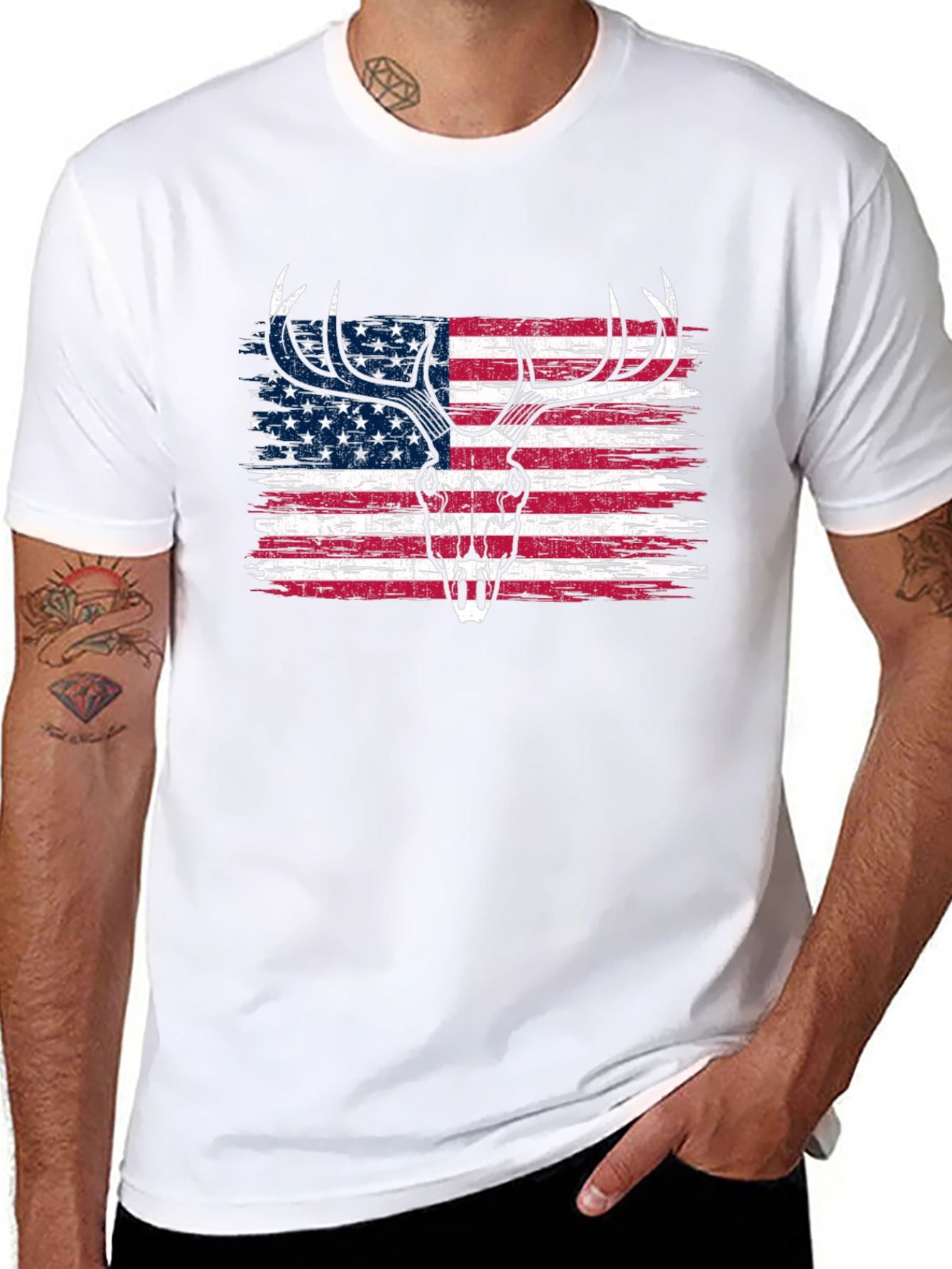 American Flag Deer Skull Graphic Tee