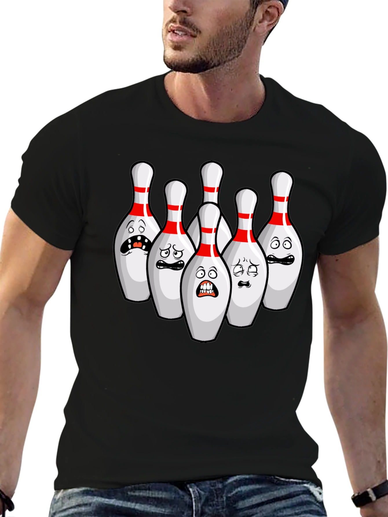 Bowling Pins Cartoon T-Shirt - Black