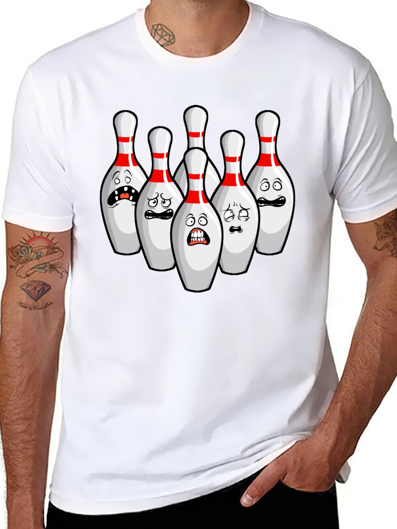 Bowling Pins Cartoon T-Shirt - Black