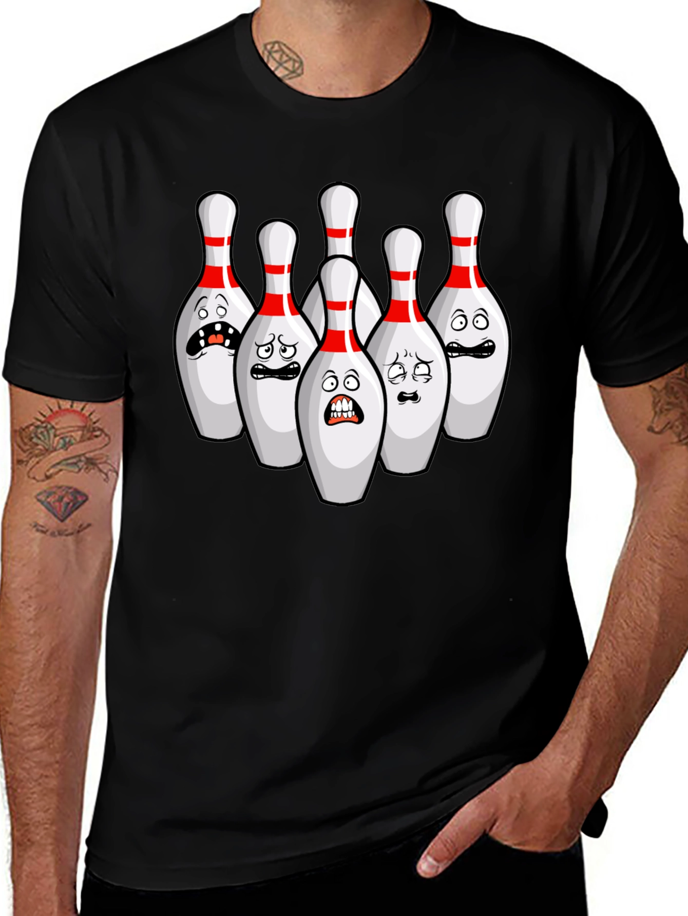 Bowling Pins Cartoon T-Shirt - Black