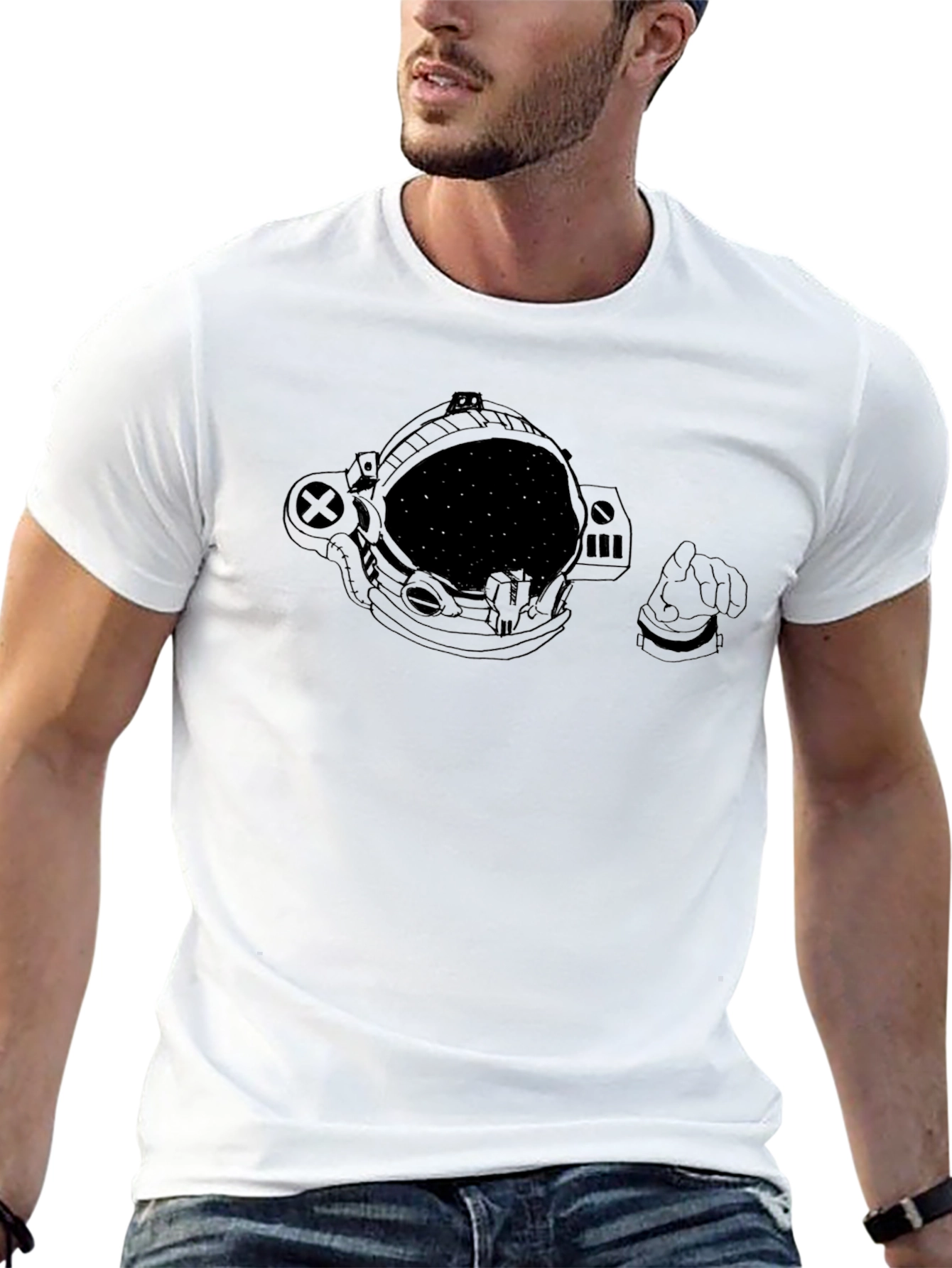 Cosmic Astronaut Helmet Graphic Tee - Black