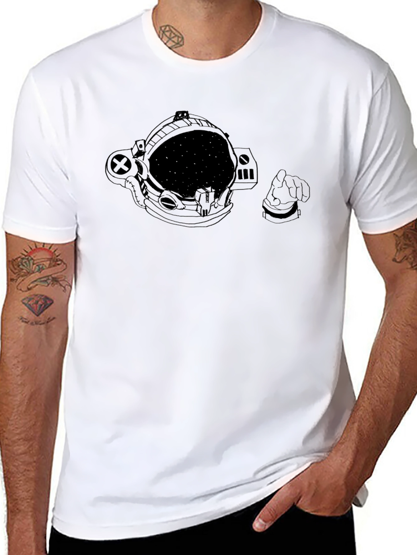 Cosmic Astronaut Helmet Graphic Tee - Black