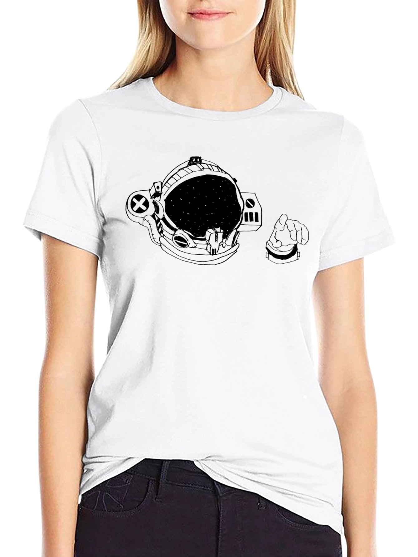 Cosmic Astronaut Helmet Graphic Tee - Black