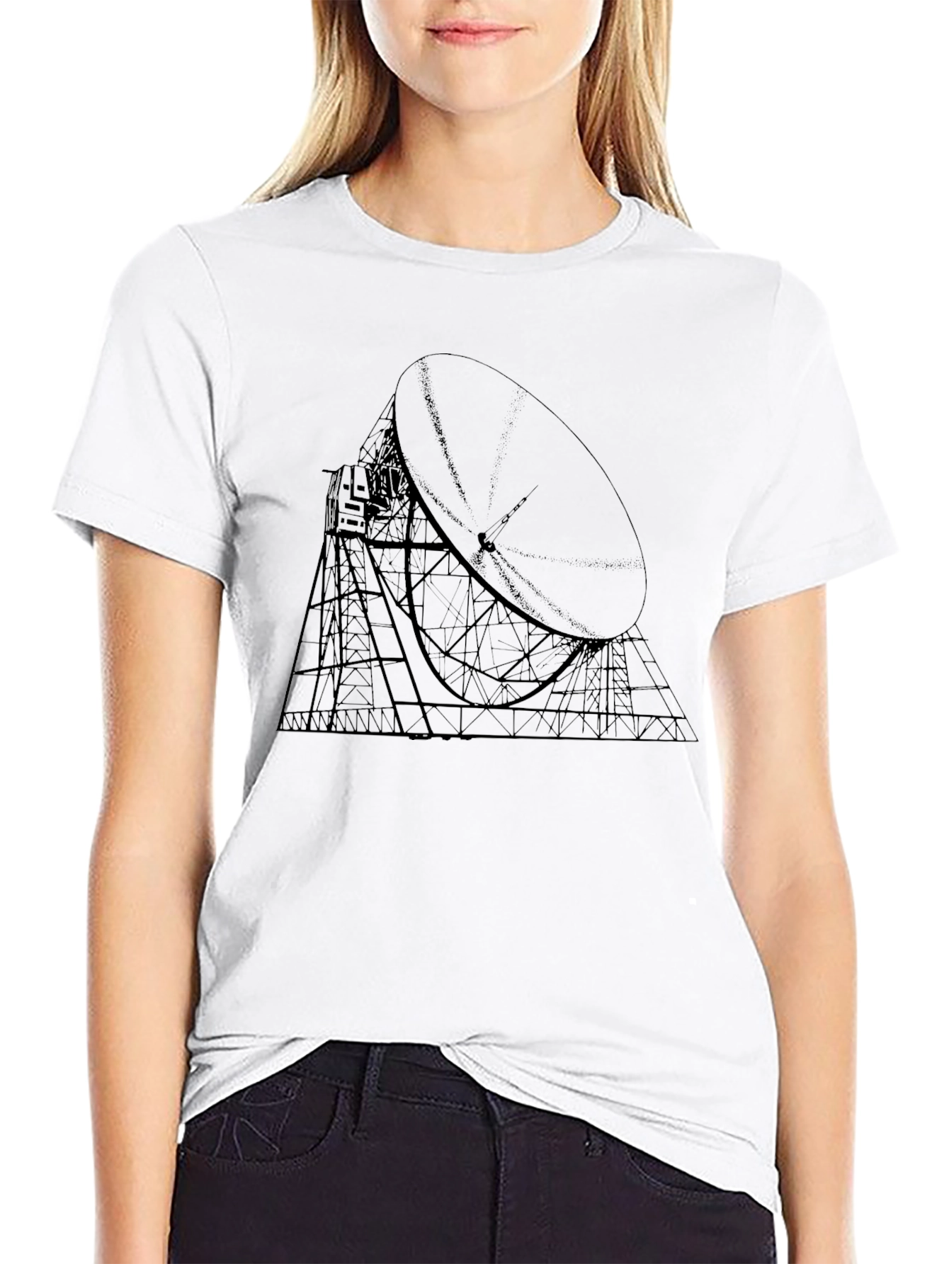 Black T-Shirt with Radio Telescope Graphic