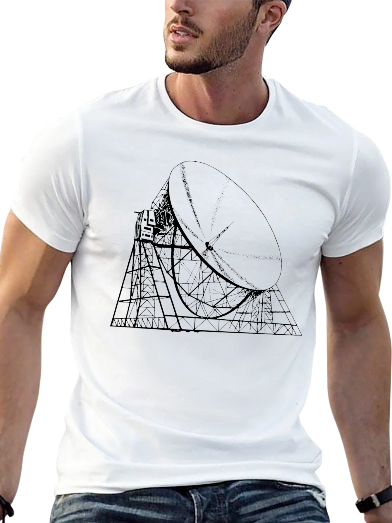 Black T-Shirt with Radio Telescope Graphic