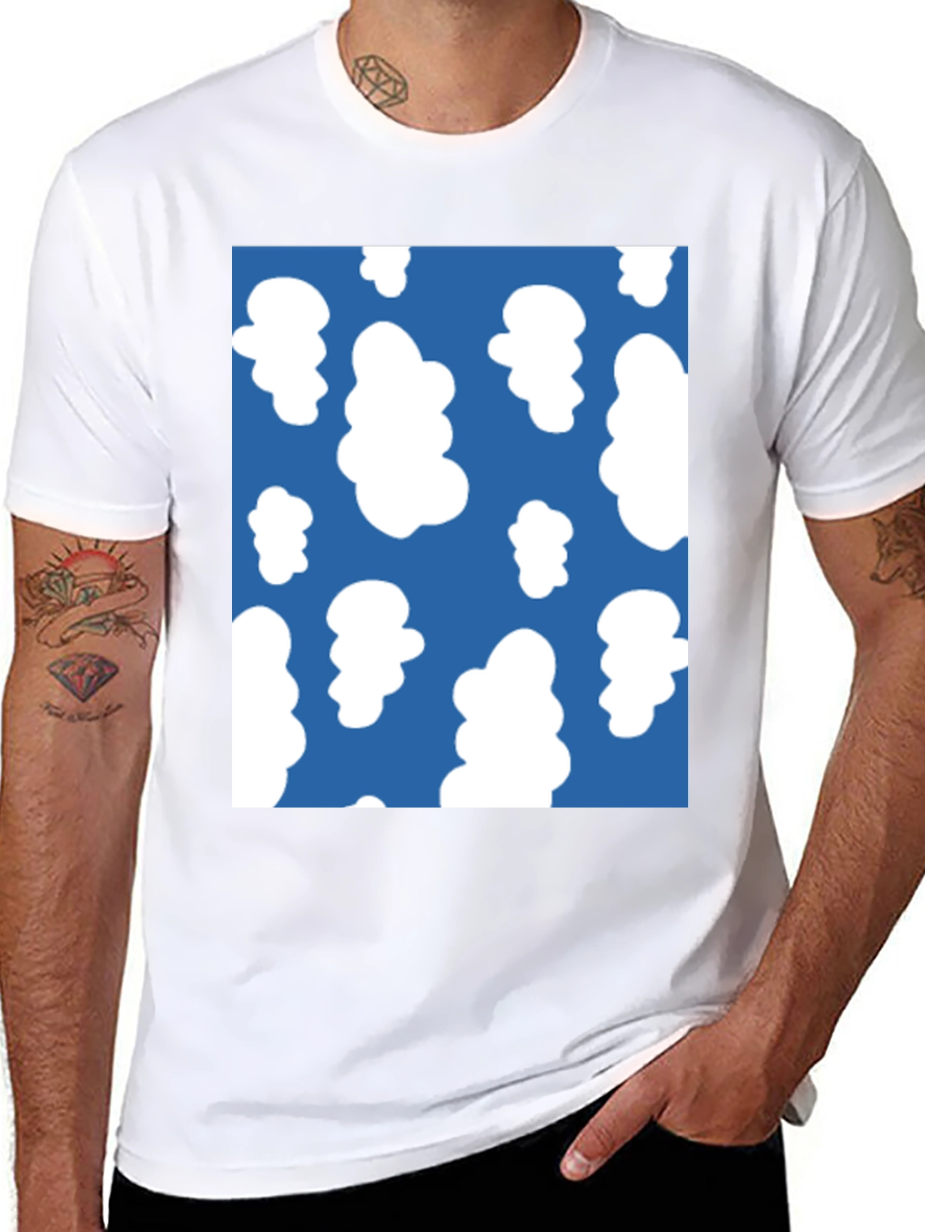 Fun Cloud Pattern Tee - Casual Black T-Shirt