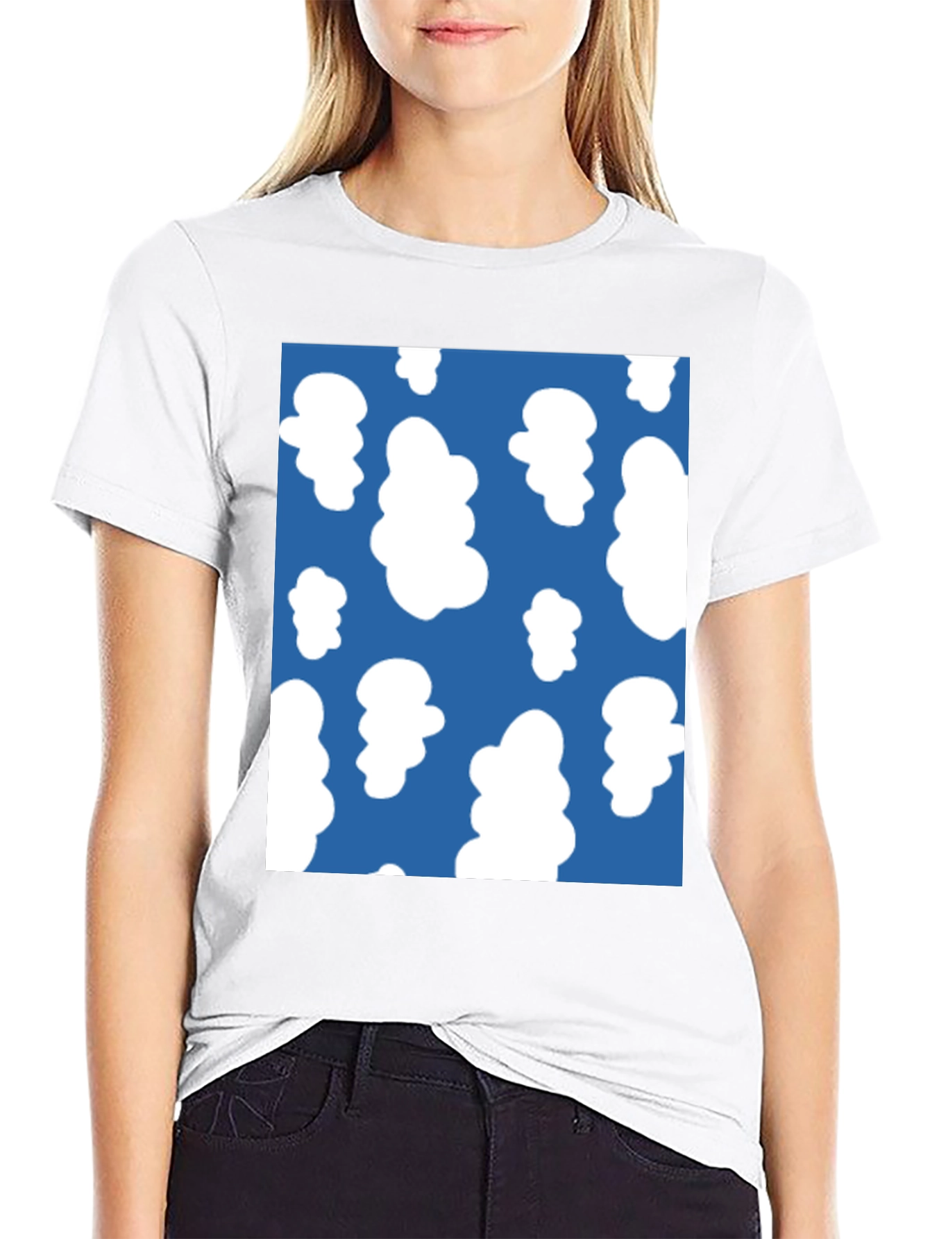 Fun Cloud Pattern Tee - Casual Black T-Shirt